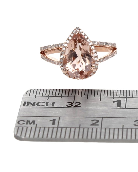Pear Shape Morganite and Diamond Halo Ring